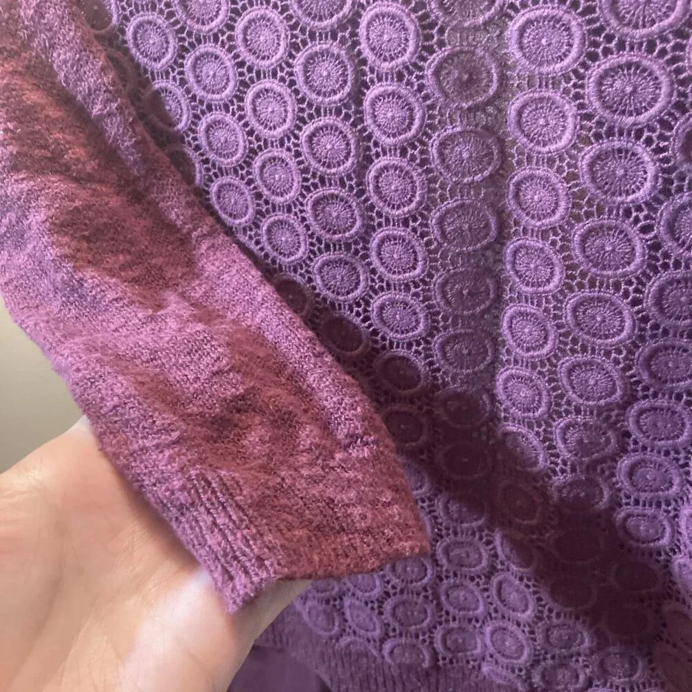 Lucky Brand Burgundy Knit Crochet Lace Sheer Split Back XS